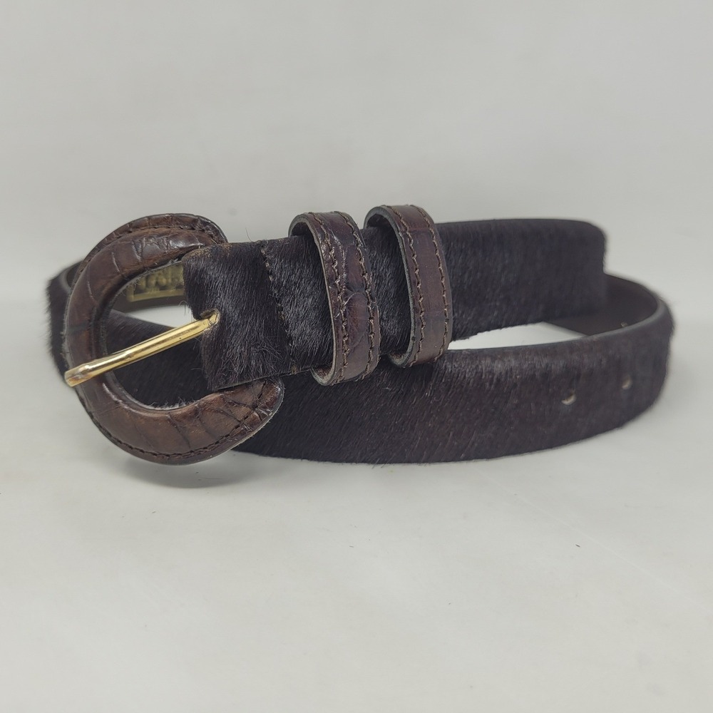 Tarox Belt Medium Brown Leather Haircalf Italy 90s Equestrian Safari Exotic Boho